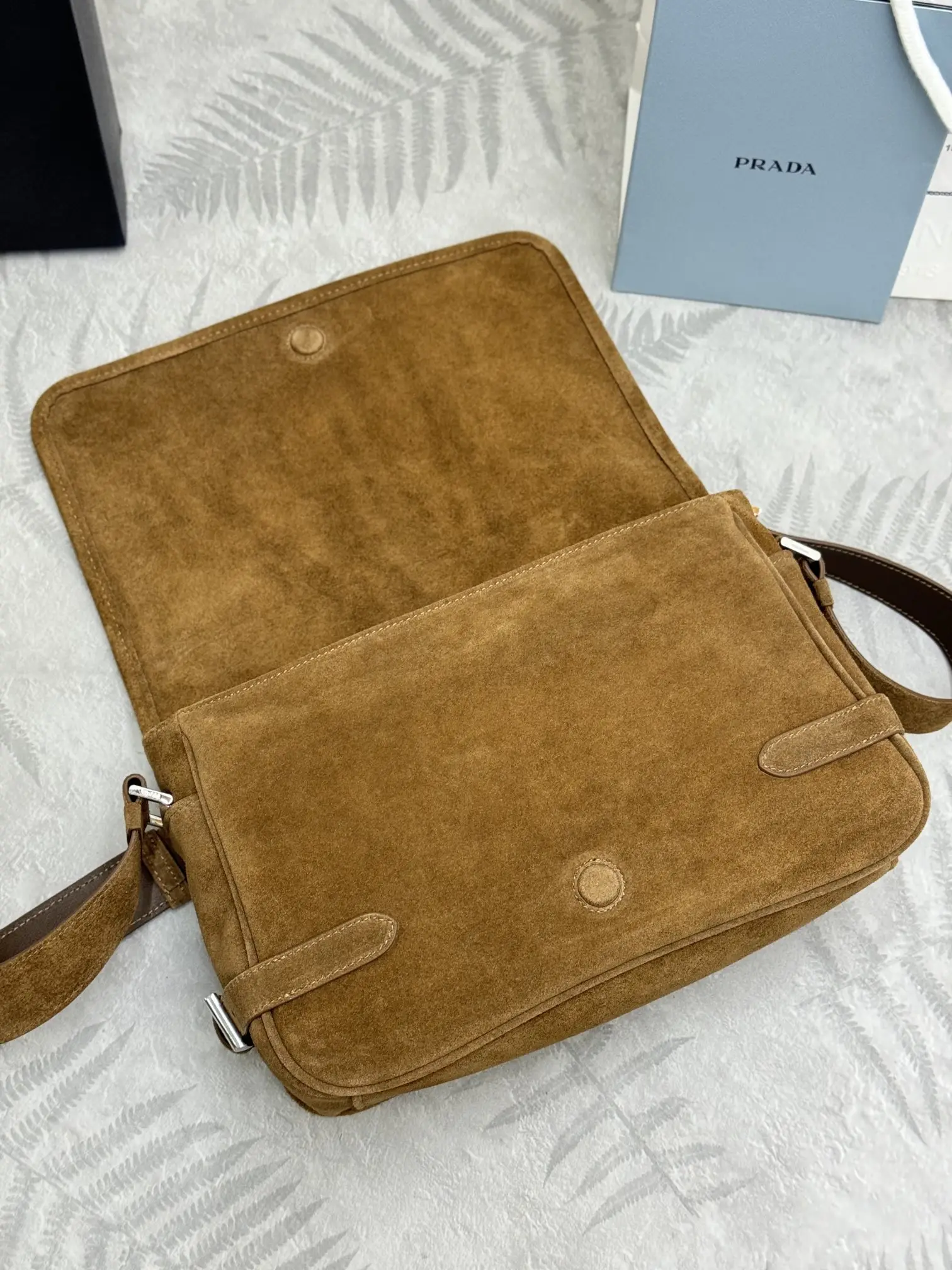 Suede Messenger Bag with Triangle Logo D98016295 — view 4