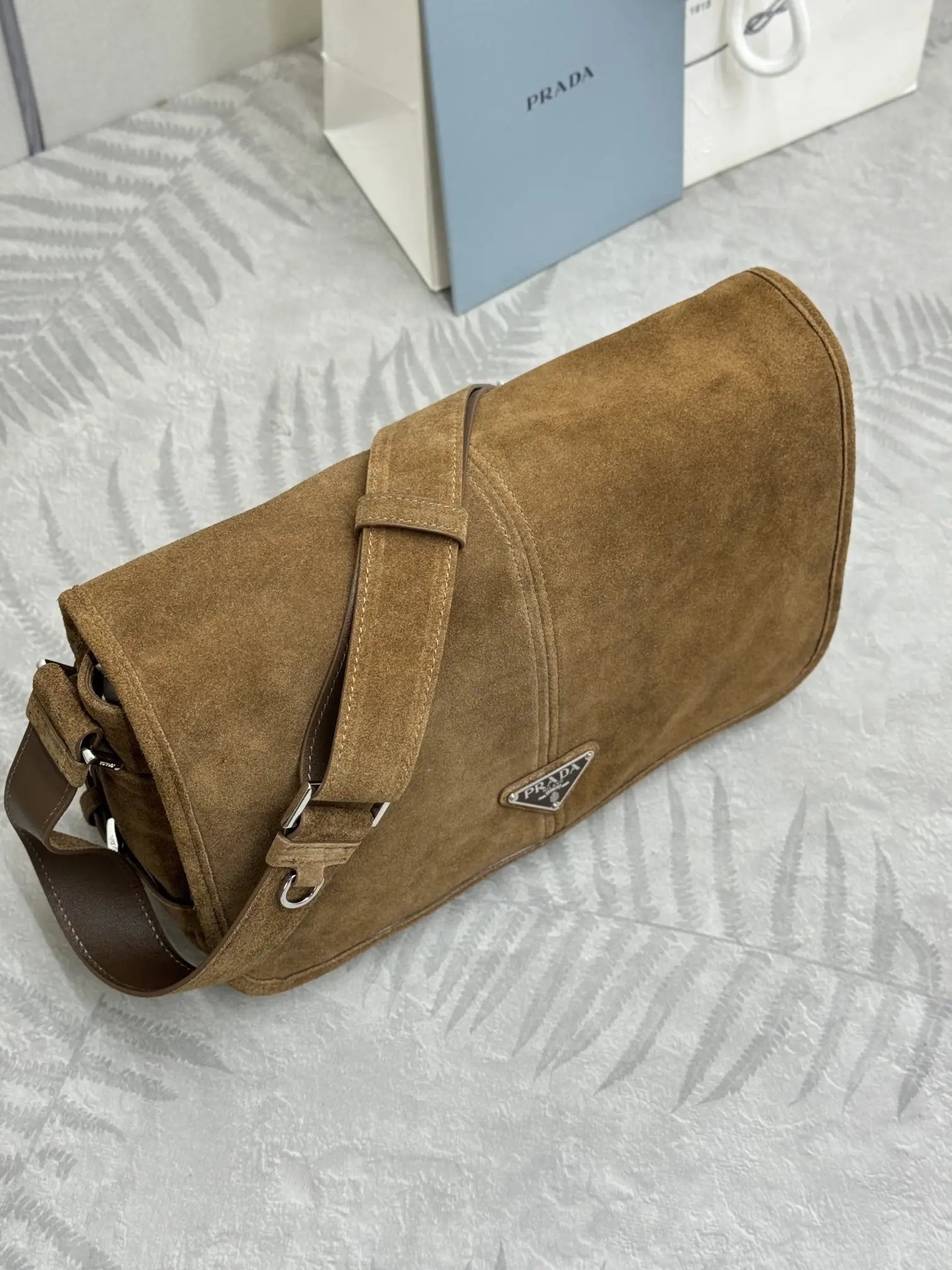 Suede Messenger Bag with Triangle Logo D98016295 — view 5