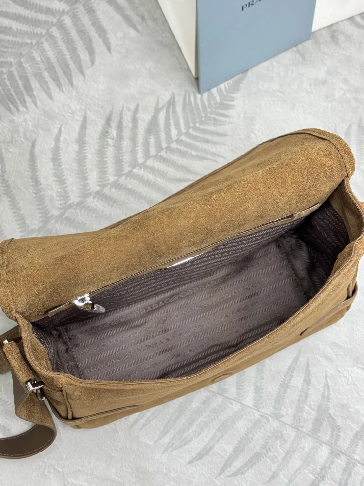 Suede Messenger Bag with Triangle Logo D98016295 — view 8