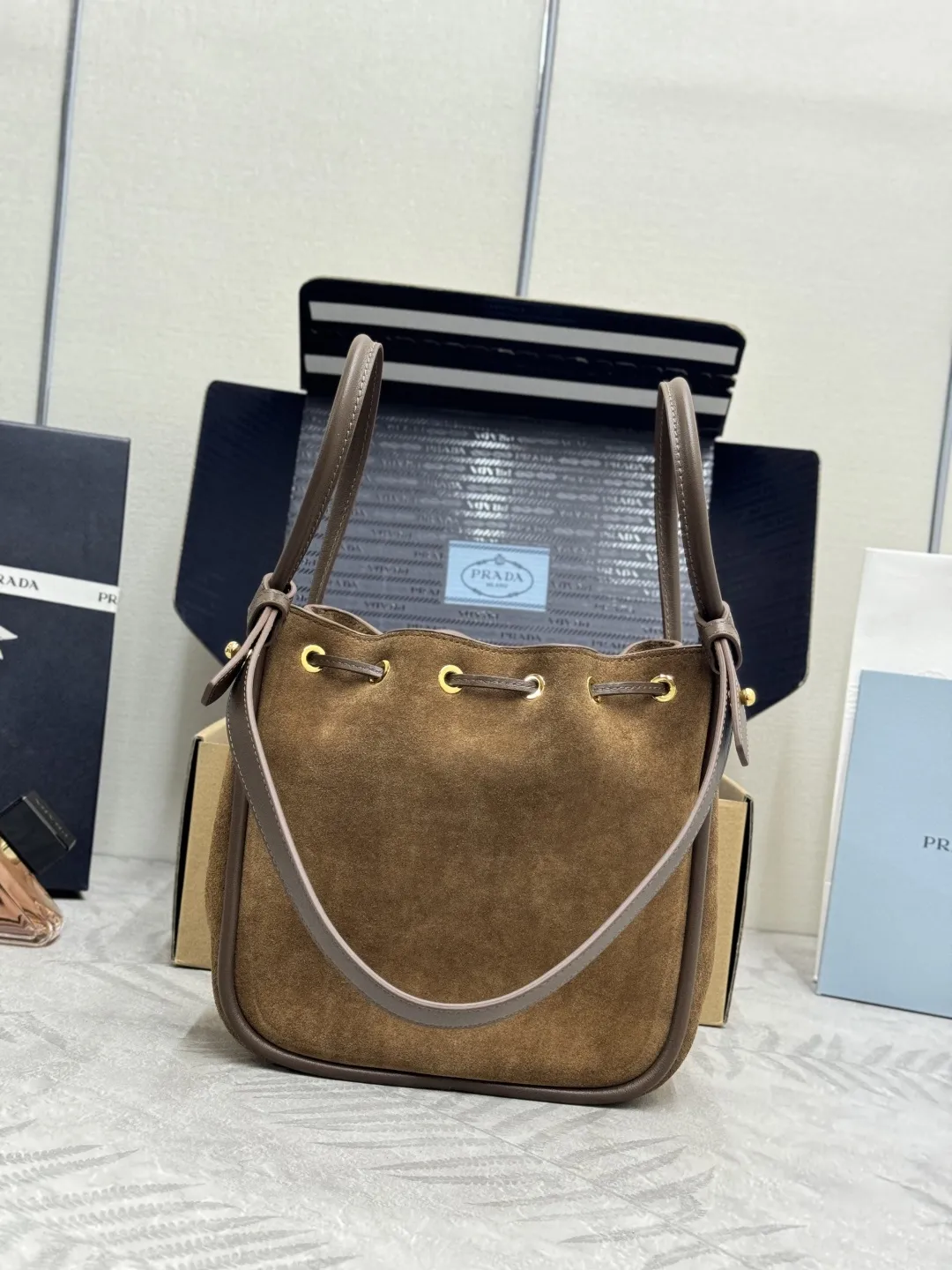 Suede Drawstring Bucket Bag D85016298 — view 2