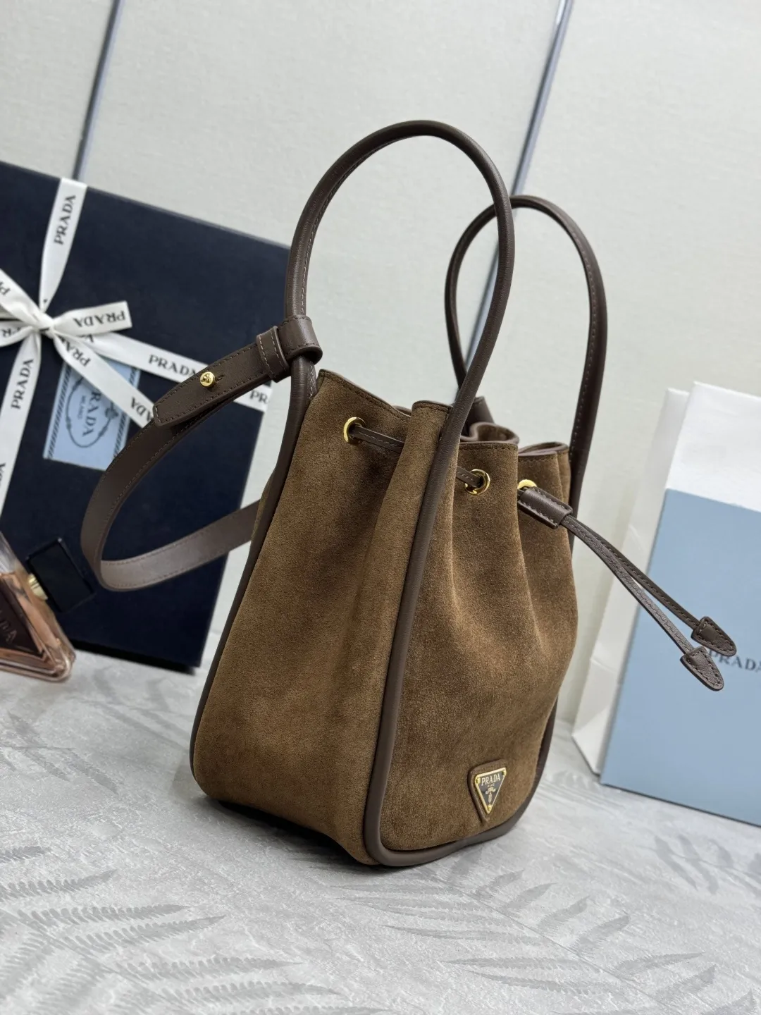 Suede Drawstring Bucket Bag D85016298 — view 3