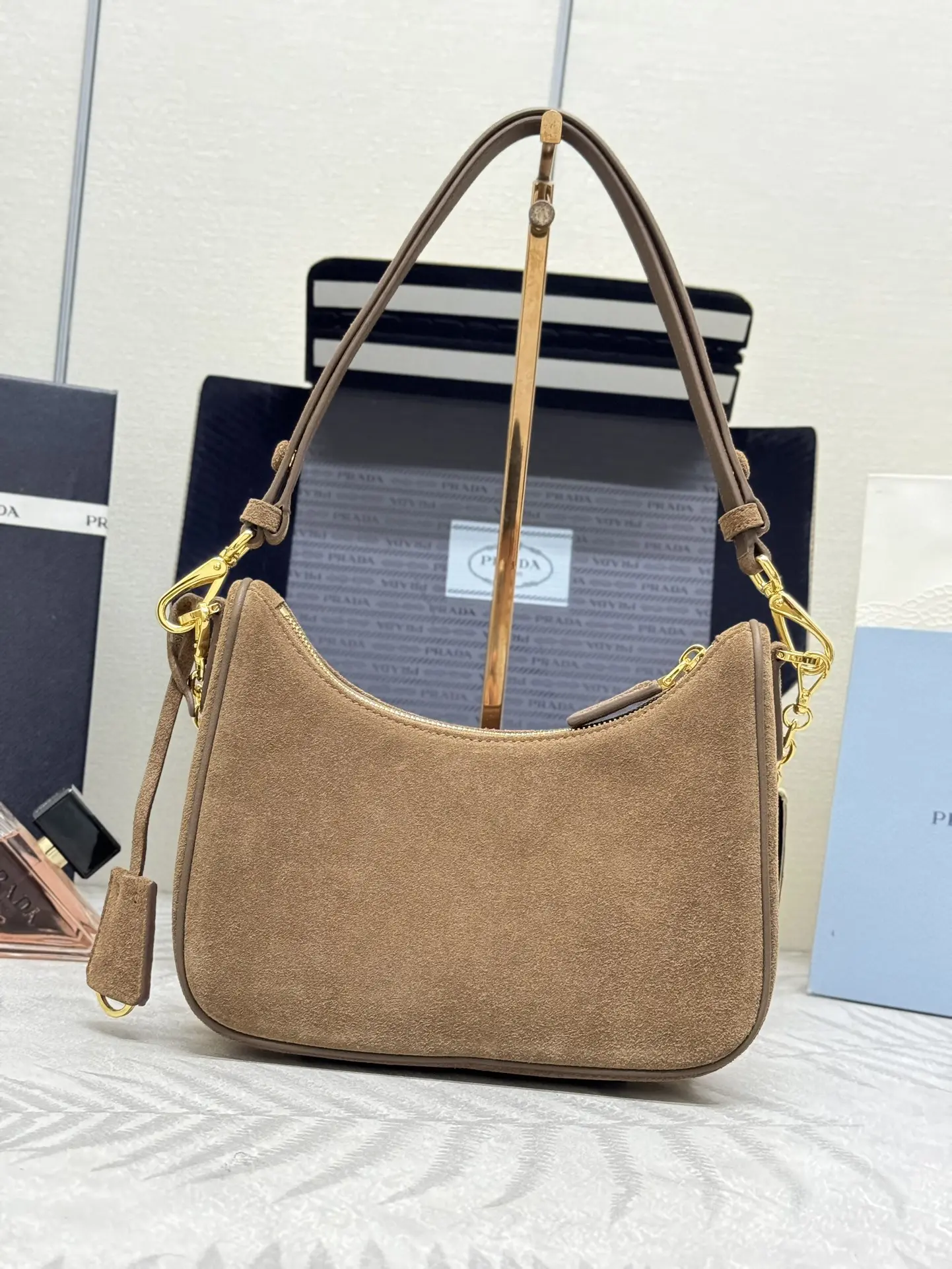 Suede Hobo Shoulder Bag 1BC204 D78016301 — view 3