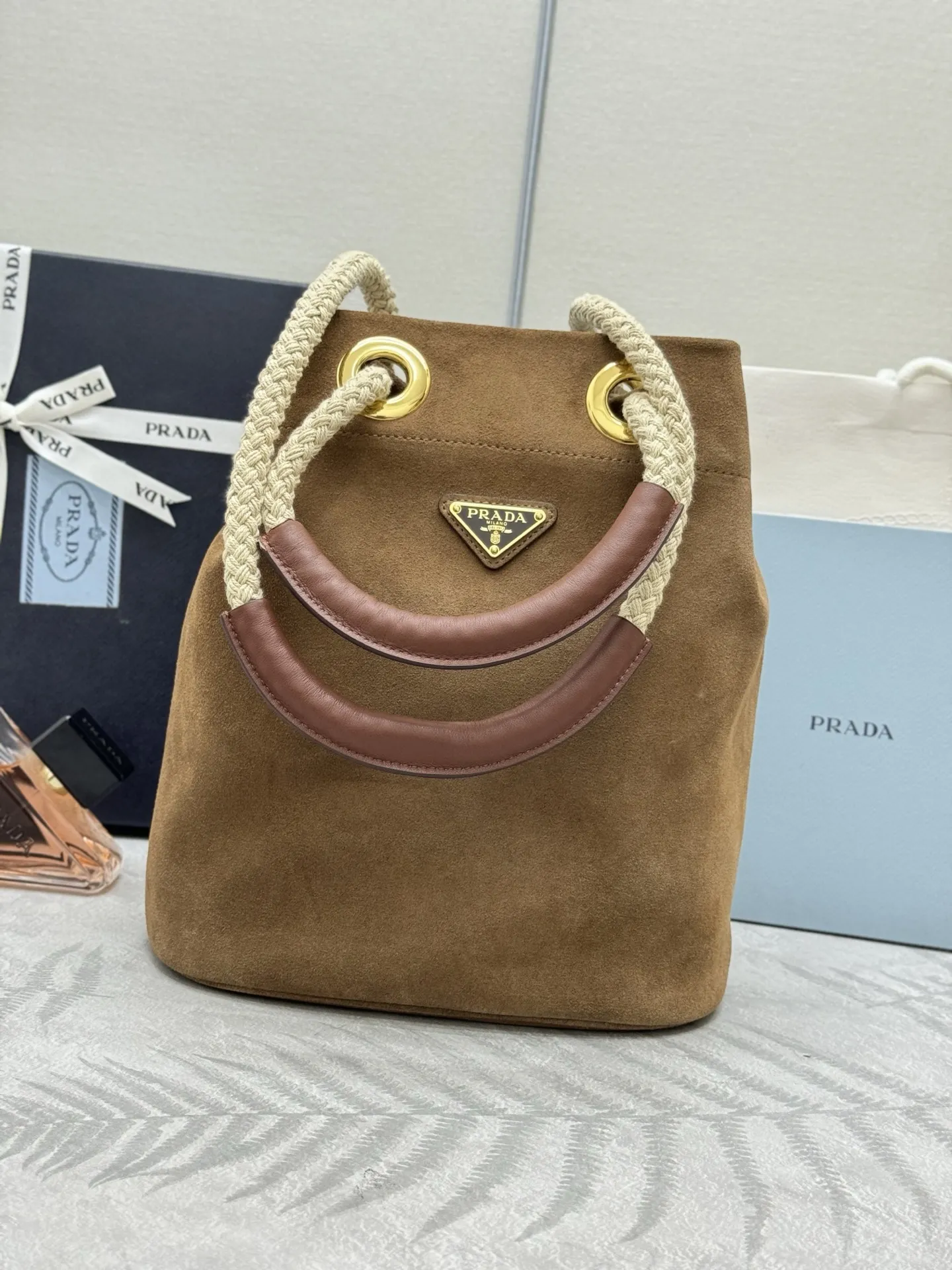 Suede Re-Nylon Bucket Bag D78016302 — view 2