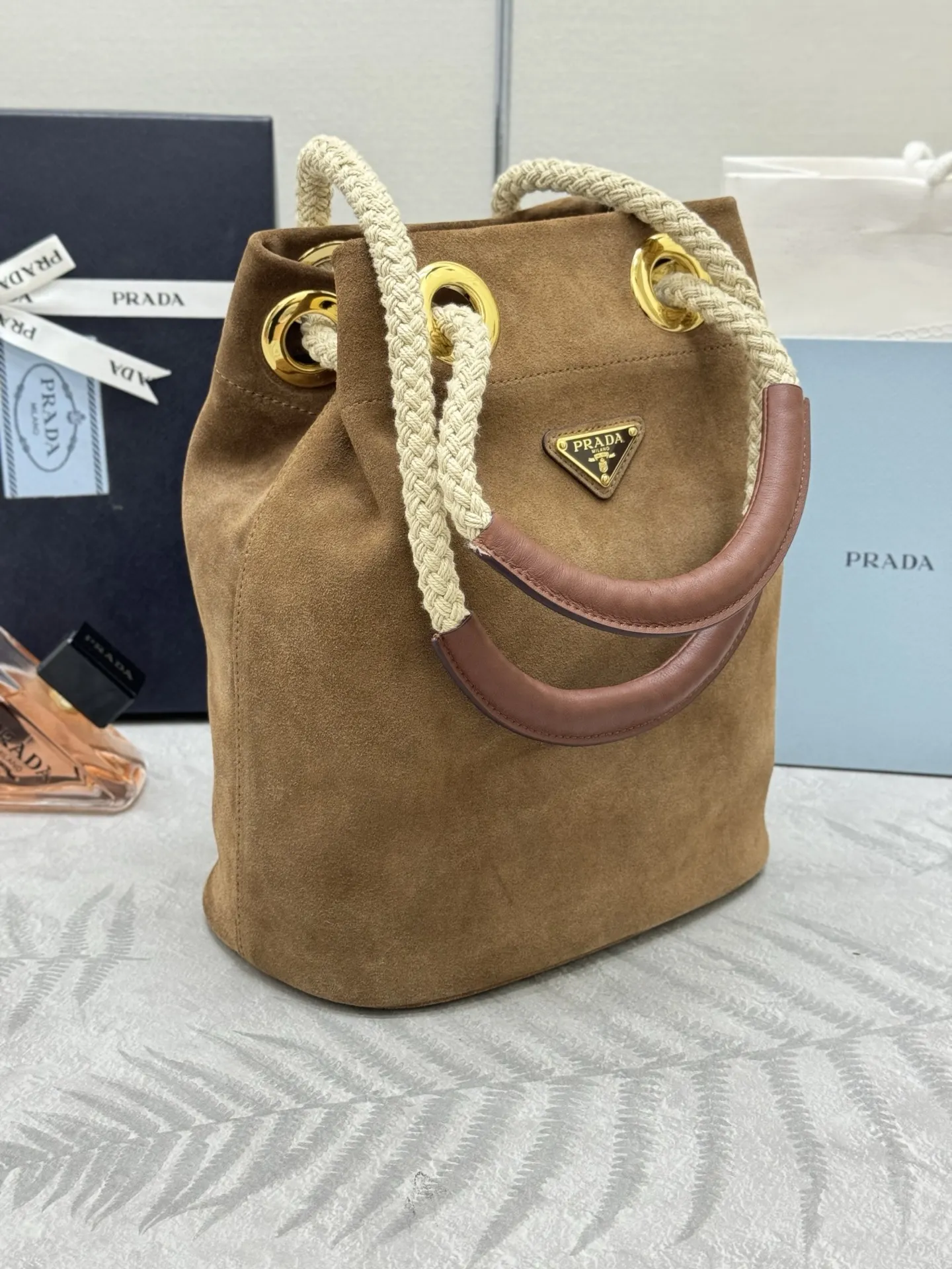 Suede Re-Nylon Bucket Bag D78016302 — view 3