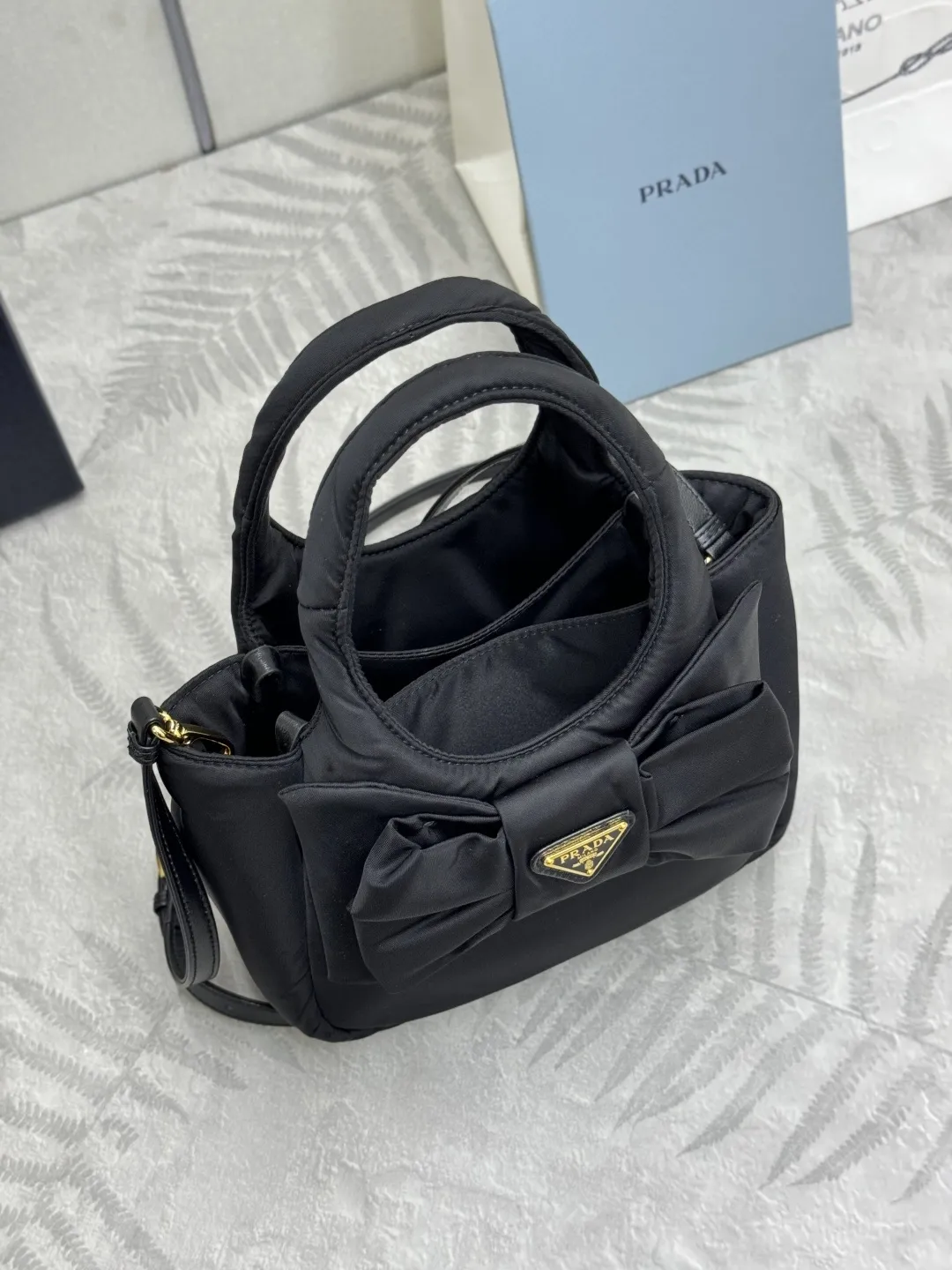 Prada Bow-Detail Padded Nylon Shoulder Bag D75016307 — view 3