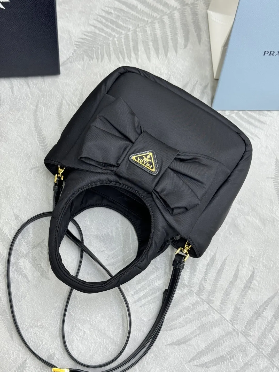 Prada Bow-Detail Padded Nylon Shoulder Bag D75016307 — view 6