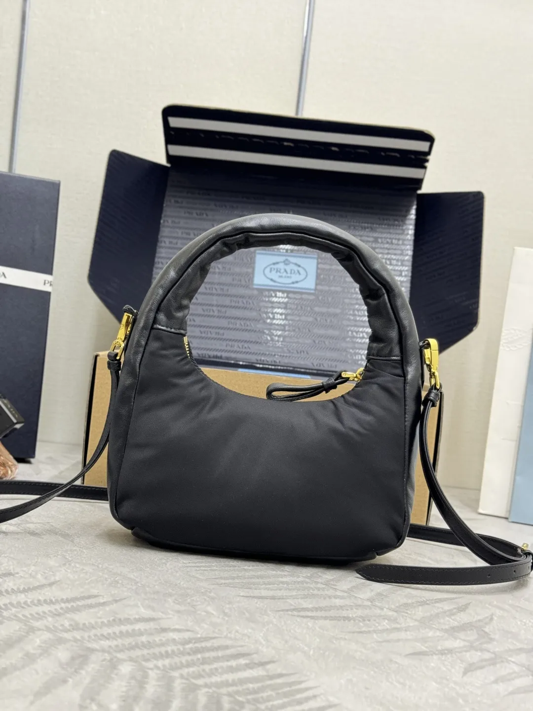 Bow-Detail Padded Nylon Hobo Bag D72016497 — view 2