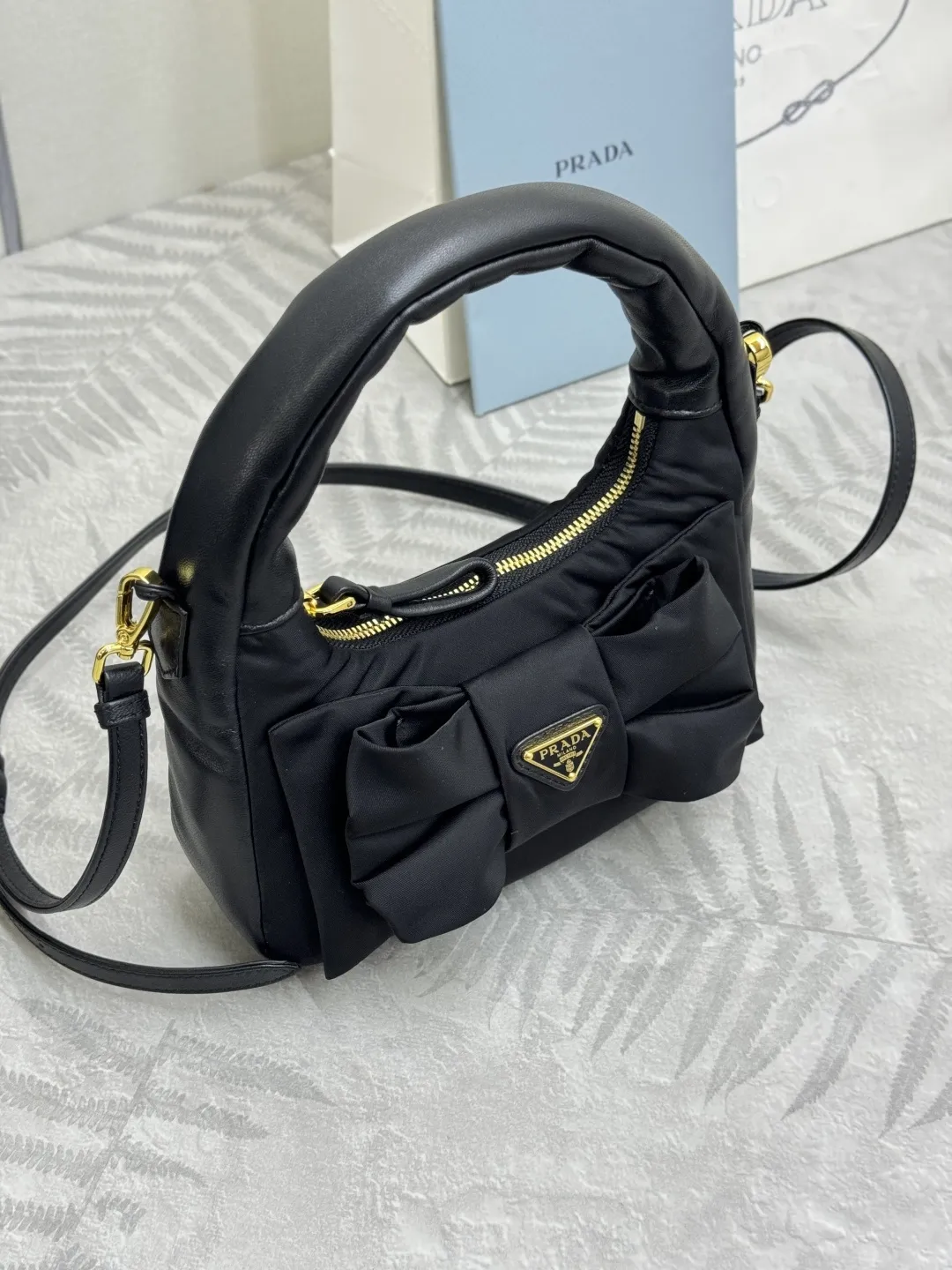 Bow-Detail Padded Nylon Hobo Bag D72016497 — view 3