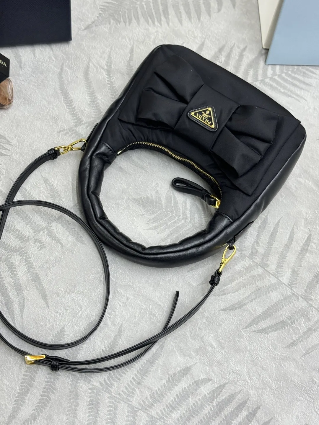 Bow-Detail Padded Nylon Hobo Bag D72016497 — view 5