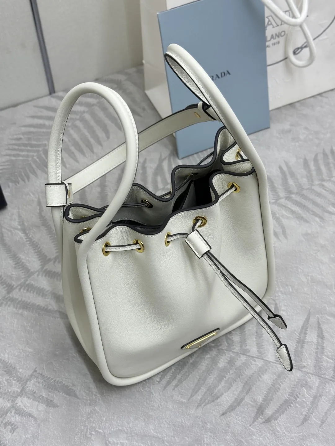 Prada 1BE087 Leather Bucket Bag D88016309 — view 4