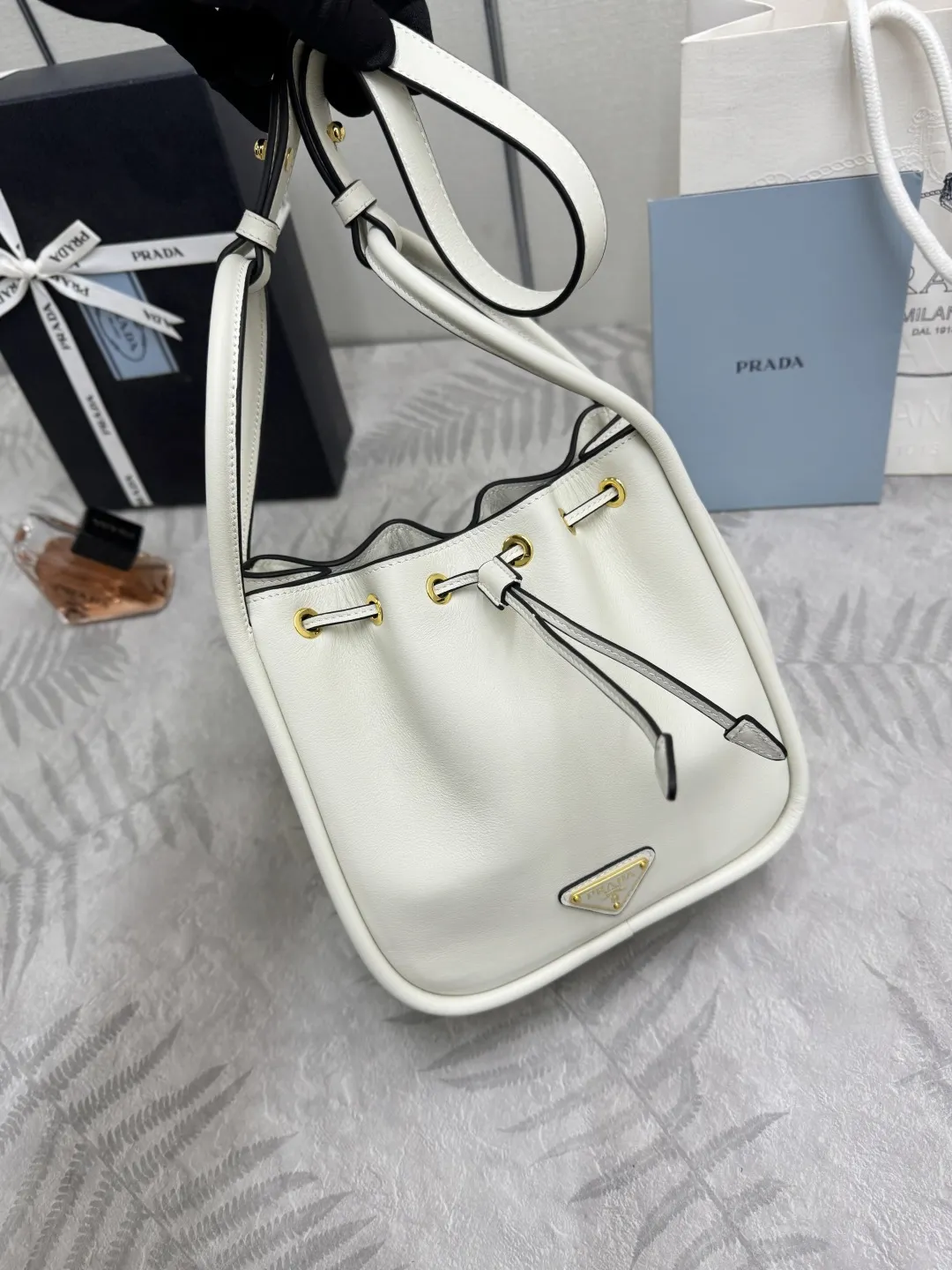 Prada 1BE087 Leather Bucket Bag D88016309 — view 5
