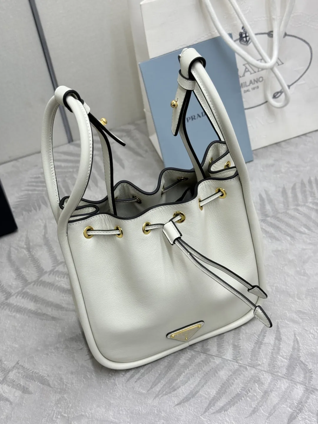 Prada 1BE087 Leather Bucket Bag D88016309 — view 6
