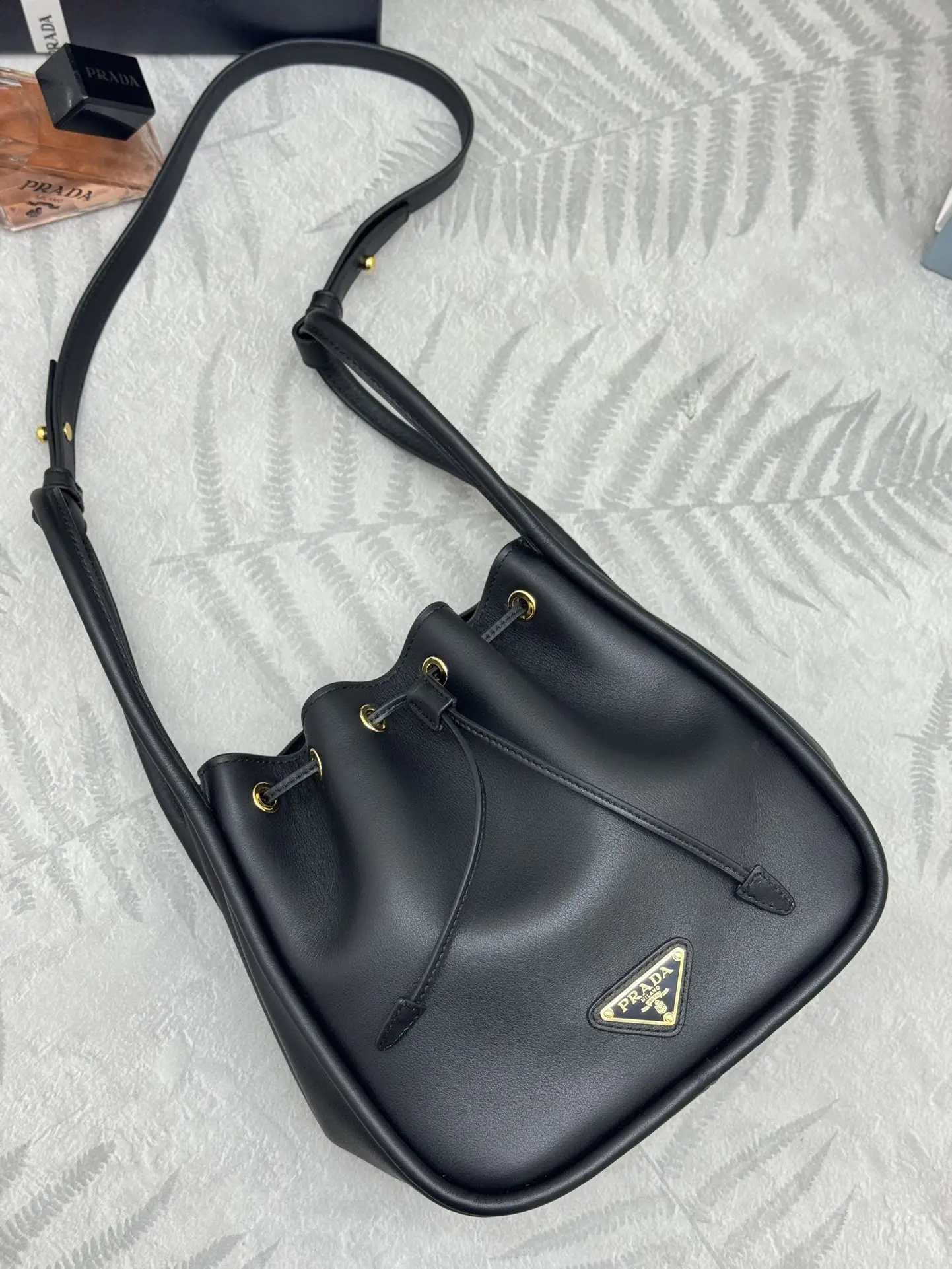 Prada 1BE087 Leather Bucket Bag D88016311 — view 7
