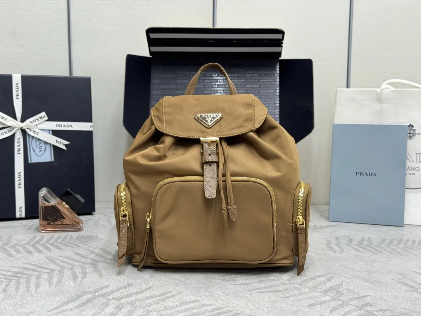Nylon Drawstring Flap Backpack D83016314