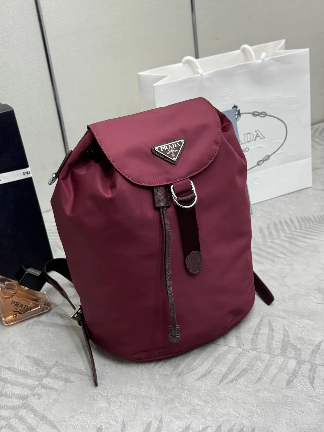 Nylon and Leather Drawstring Backpack D73016315 — view 3