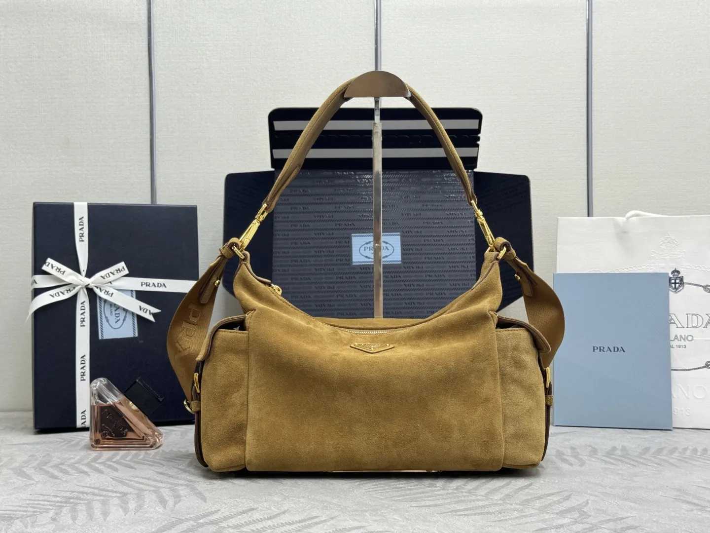 Suede and Nylon Shoulder Bag D98016318