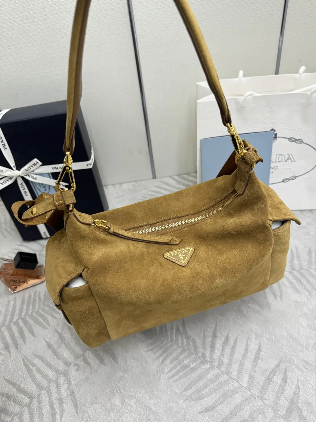 Suede and Nylon Shoulder Bag D98016318 — view 3