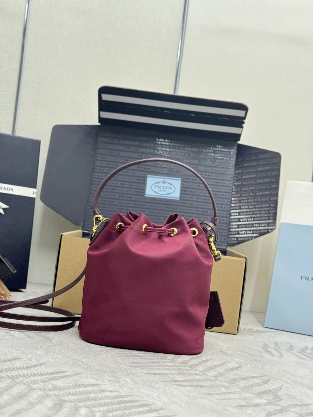 Nylon Bucket Bag with Leather Trim D60016333 — view 2