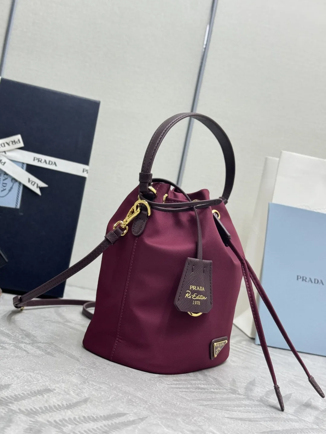 Nylon Bucket Bag with Leather Trim D60016333 — view 3