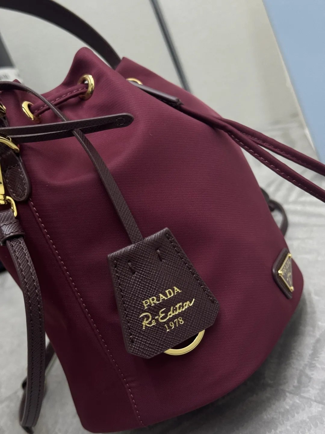 Nylon Bucket Bag with Leather Trim D60016333 — view 4