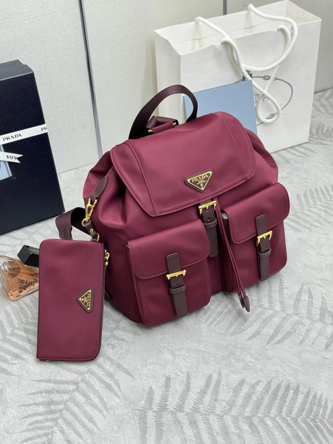 Nylon Backpack with Saffiano Leather Trim D76016335 — view 3