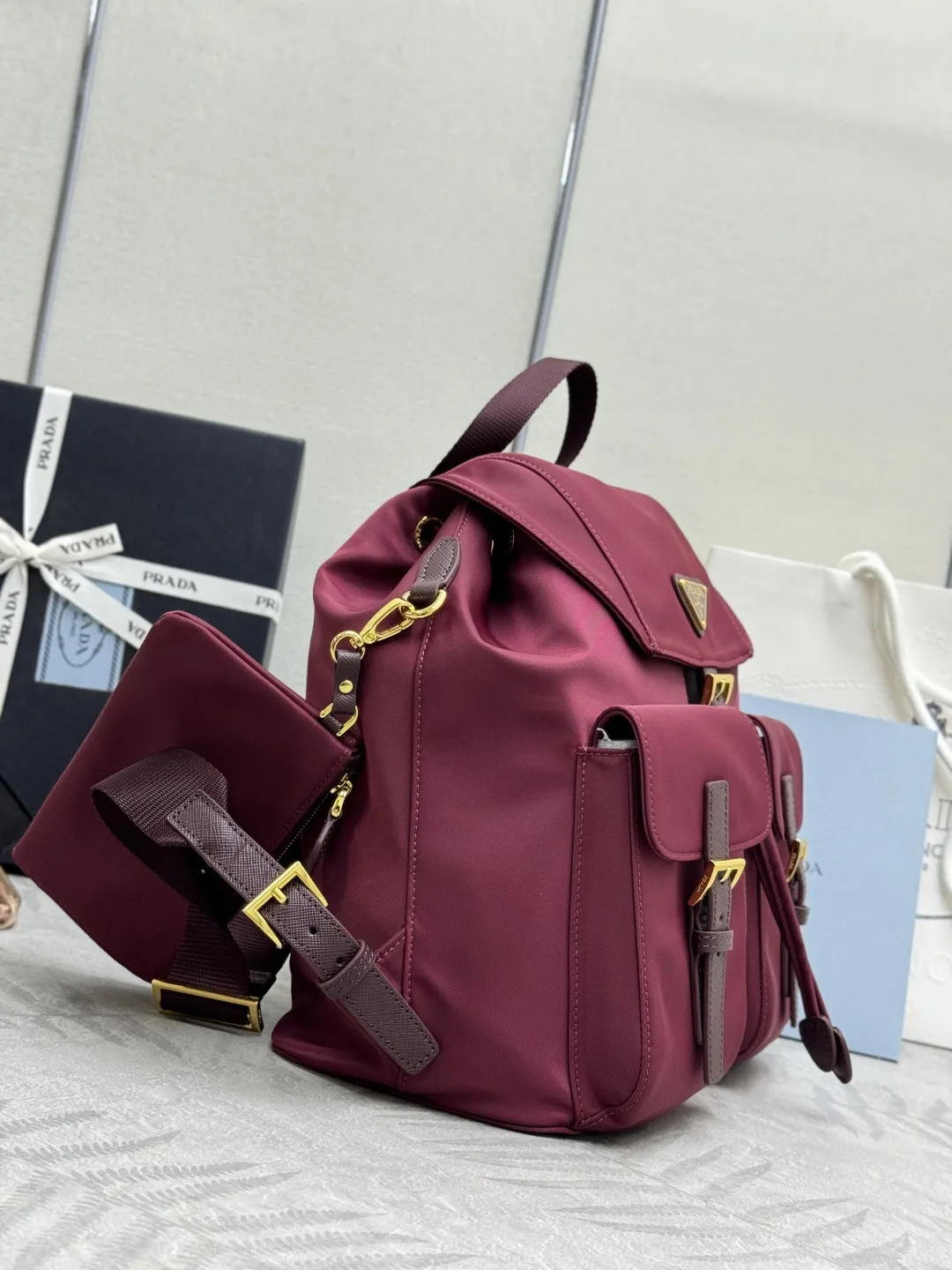 Nylon Backpack with Saffiano Leather Trim D76016335 — view 4