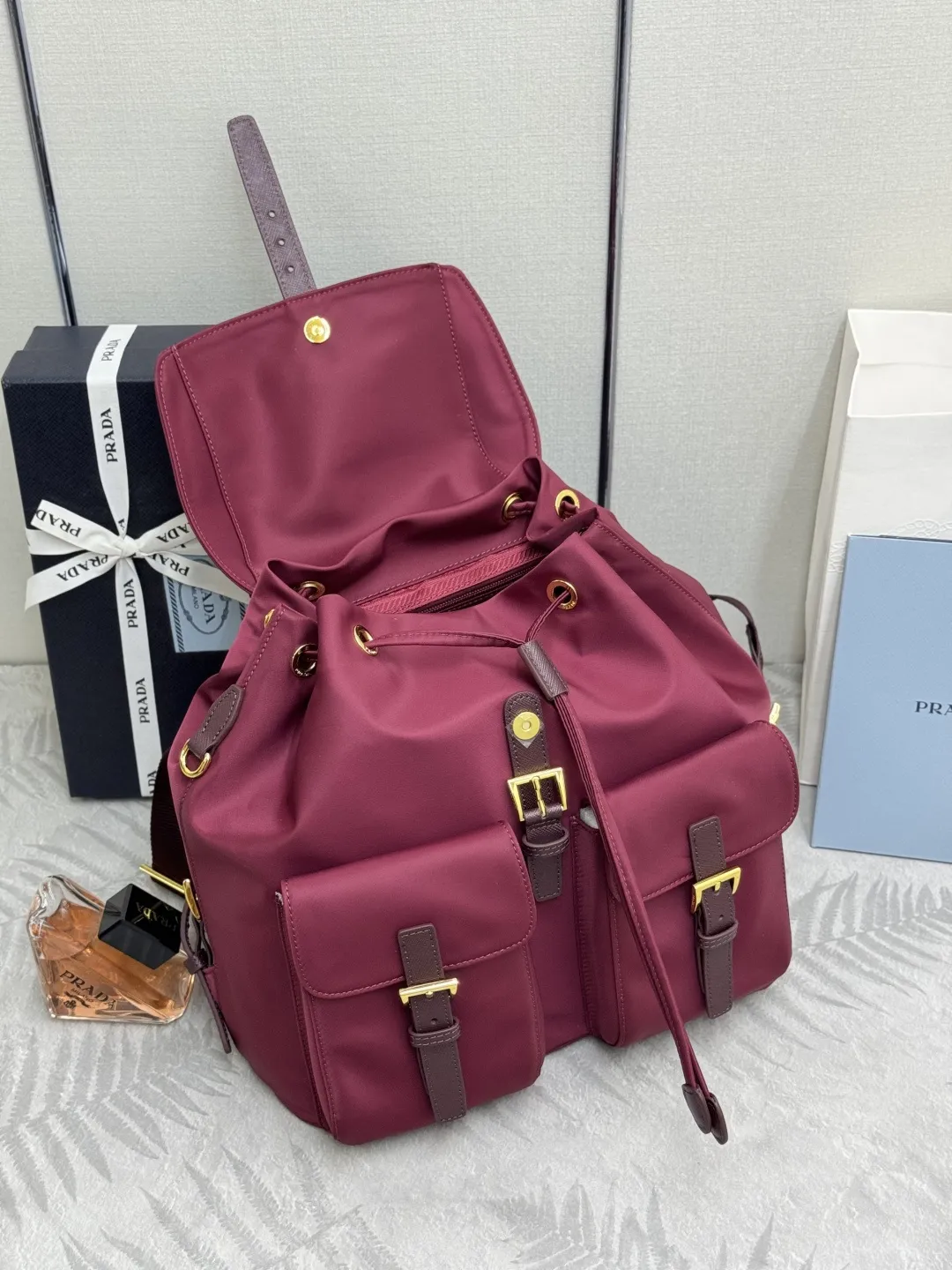 Nylon Backpack with Saffiano Leather Trim D76016335 — view 6