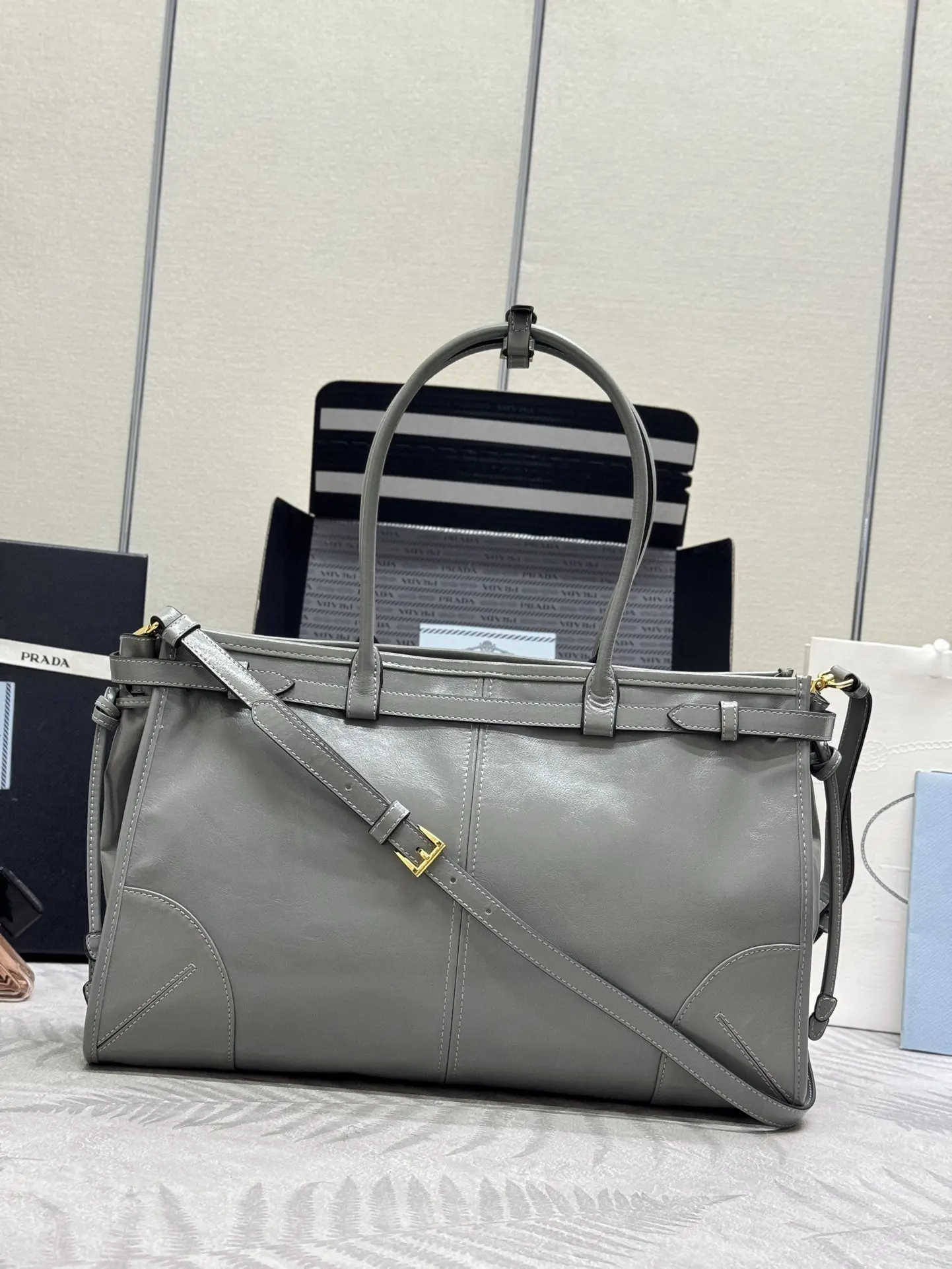 Prada Soft Lux Leather Tote Bag 1BA433 D114016348 — view 2