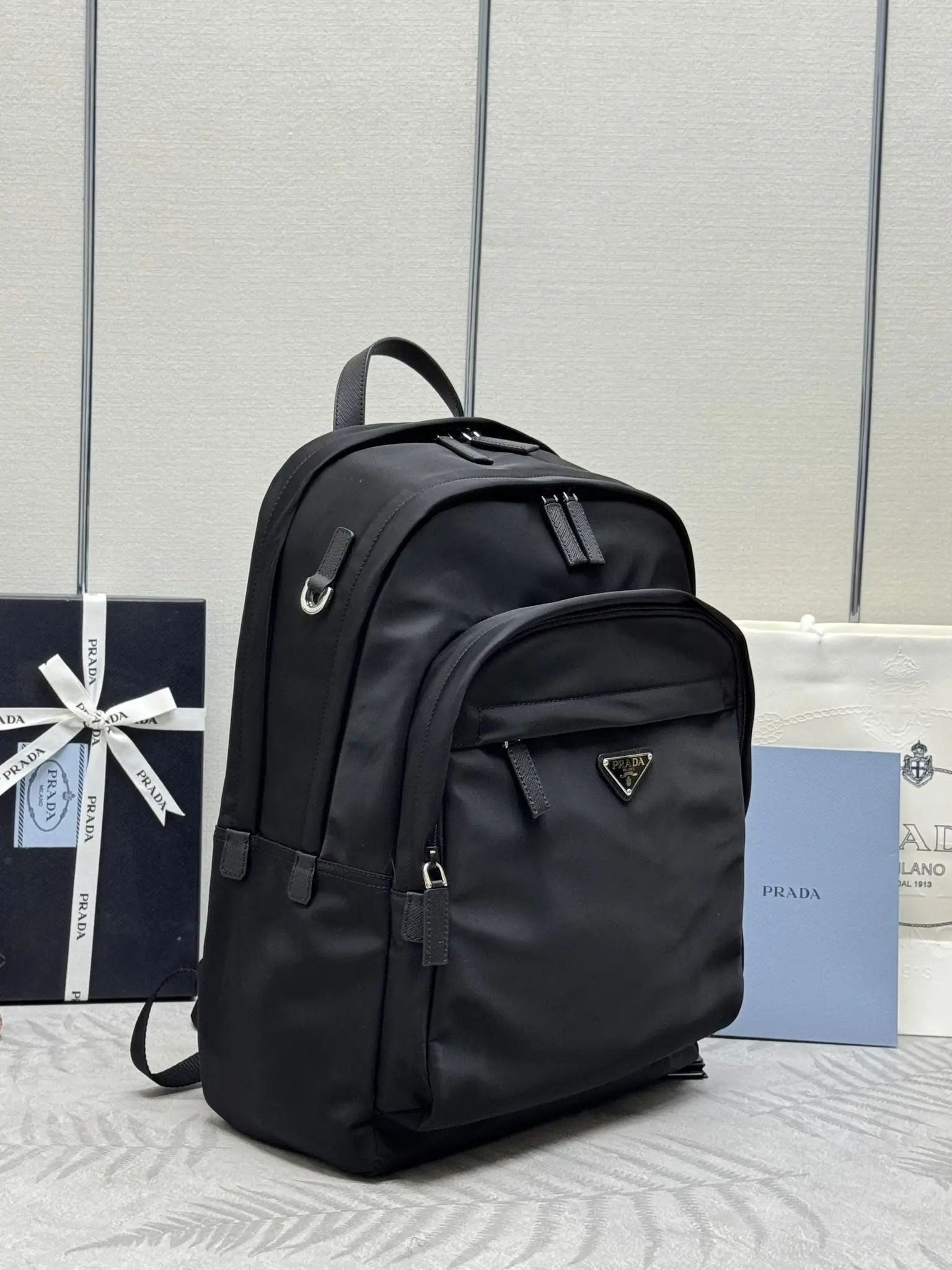 Nylon and Saffiano Leather Backpack D82016350 — view 2
