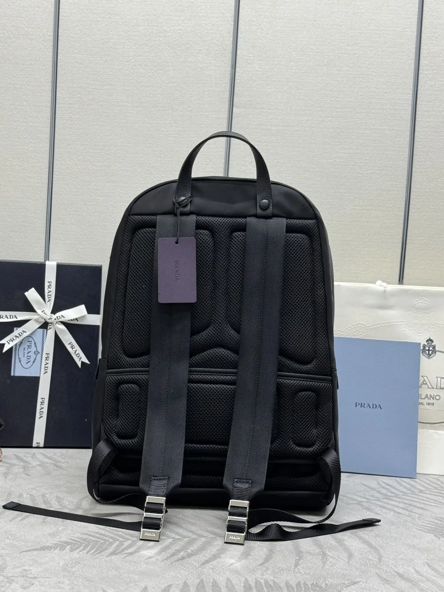Nylon and Saffiano Leather Backpack D82016350 — view 3