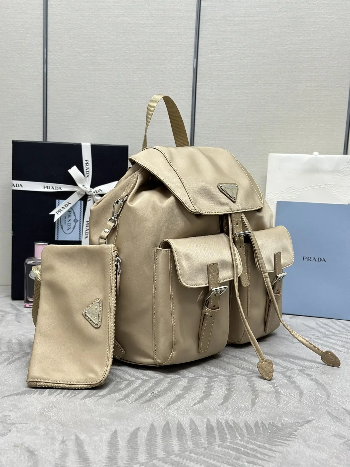 Prada Nylon Saffiano-Trim Backpack with Pouch D76016354 — view 2