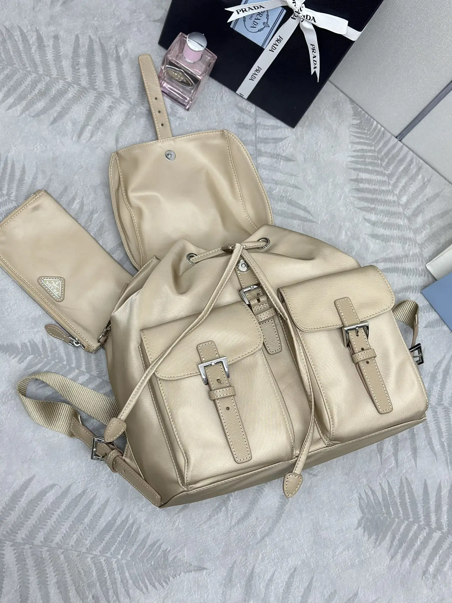 Prada Nylon Saffiano-Trim Backpack with Pouch D76016354 — view 6