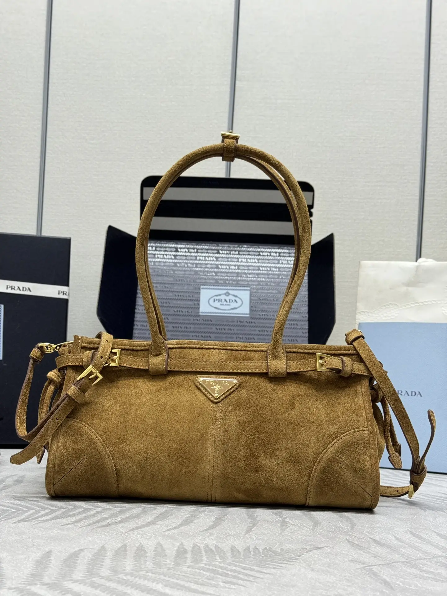 Prada Small Suede Soft Lux Top-Handle Bag D99016357