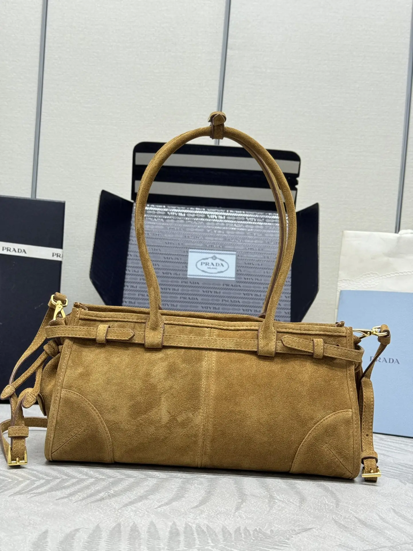 Prada Small Suede Soft Lux Top-Handle Bag D99016357 — view 2