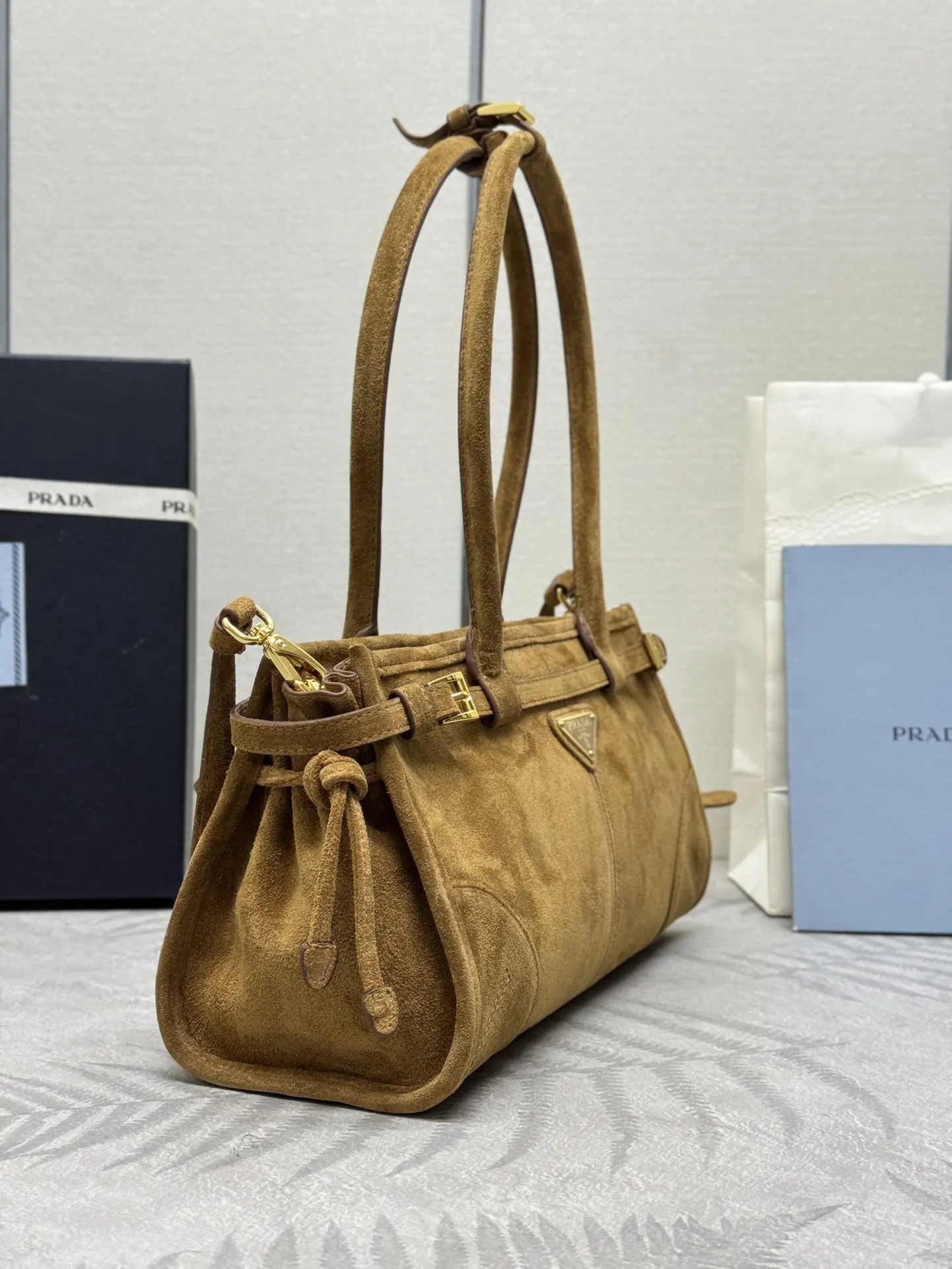 Prada Small Suede Soft Lux Top-Handle Bag D99016357 — view 3