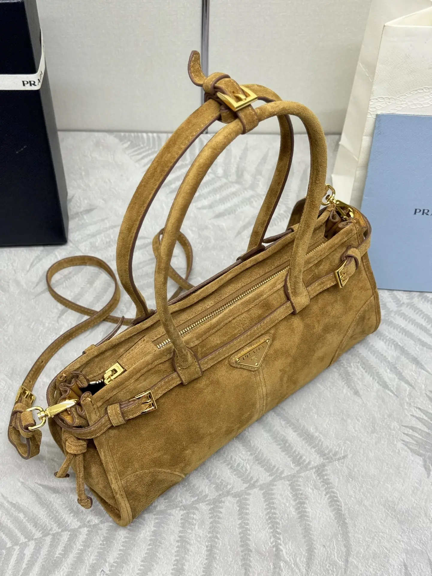 Prada Small Suede Soft Lux Top-Handle Bag D99016357 — view 5