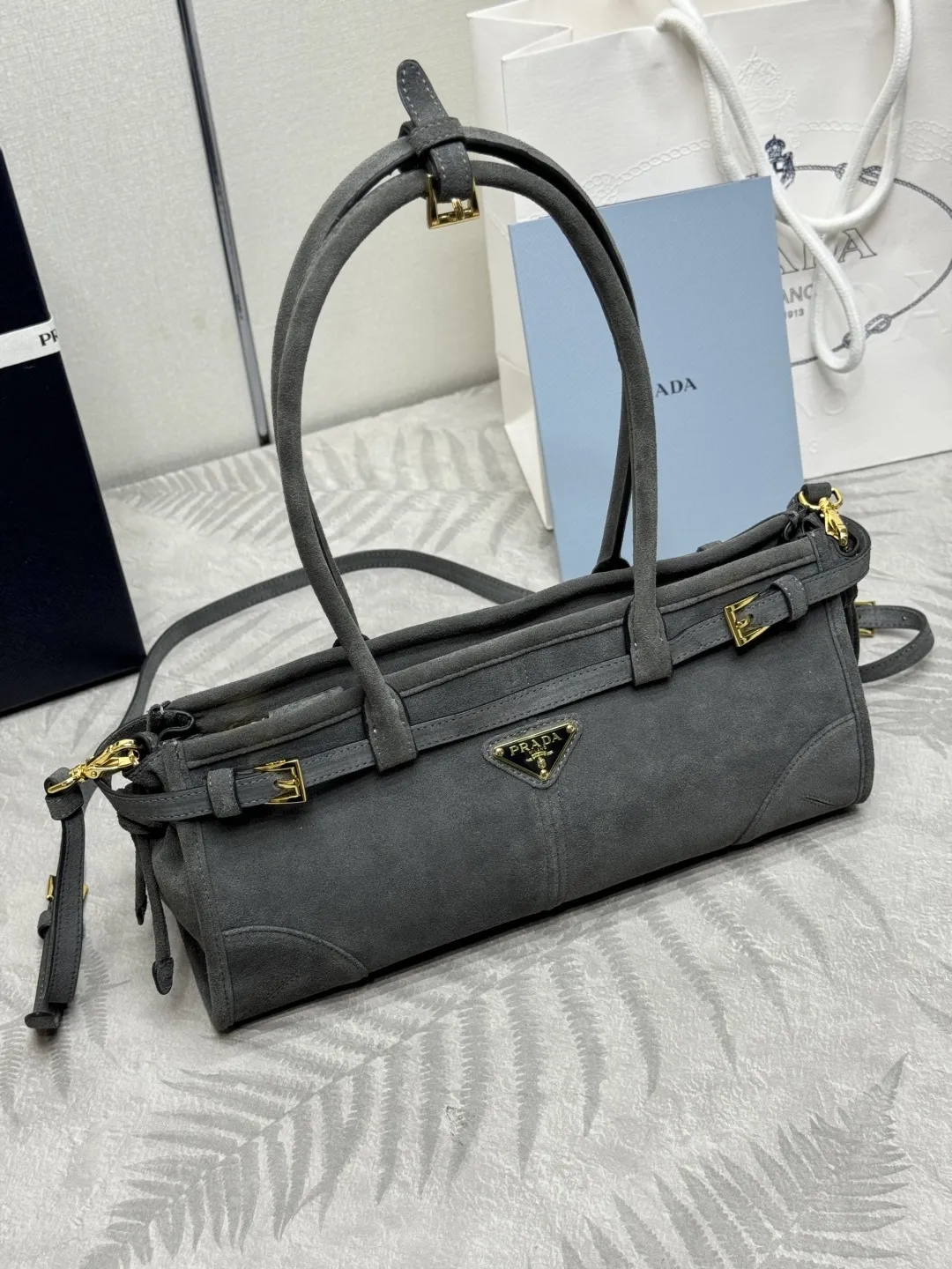 Soft Lux Suede Top-Handle Crossbody Bag D99016358 — view 3