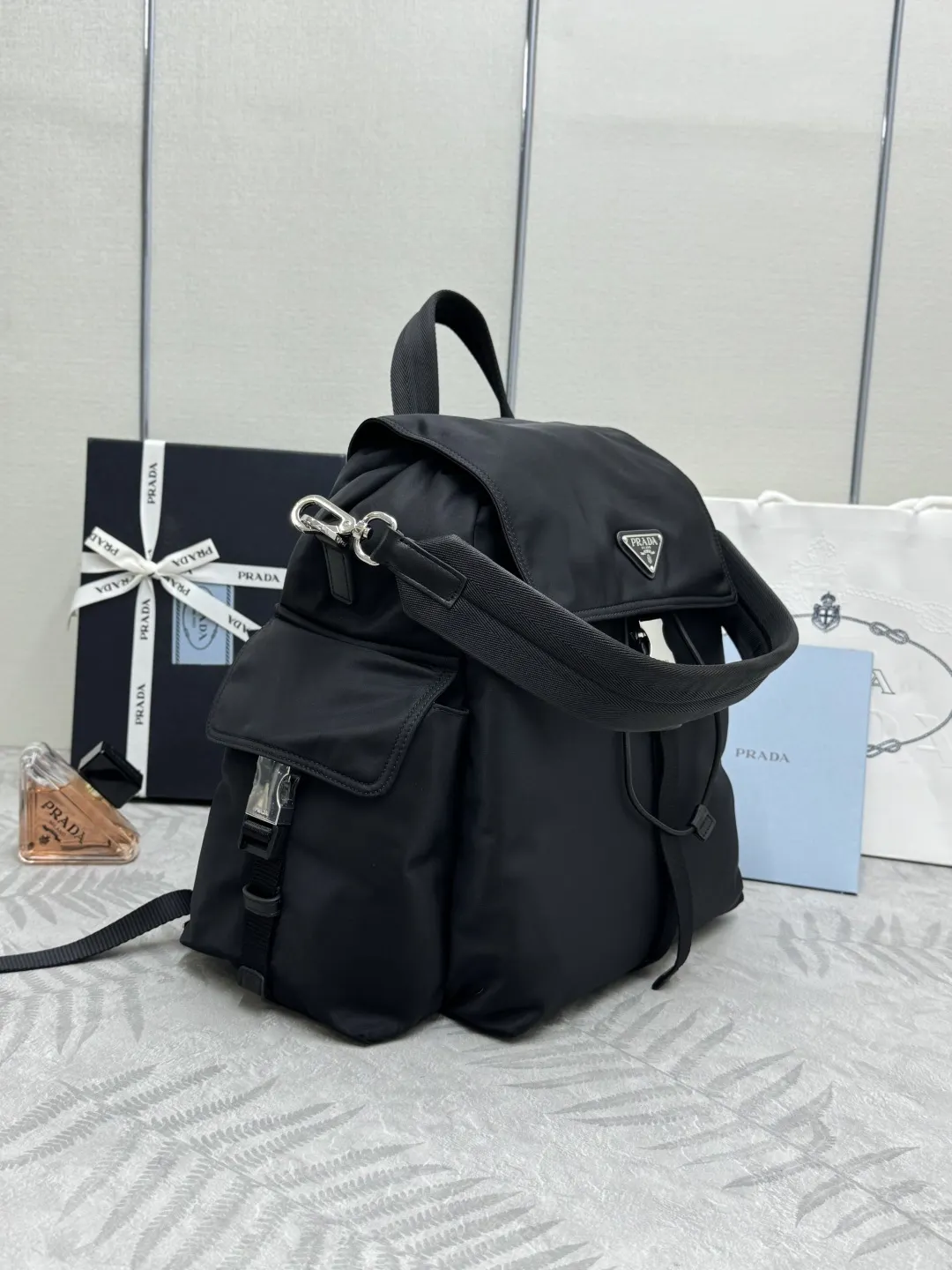 Prada Explore Re-Nylon and Leather Backpack D88016359 — view 3