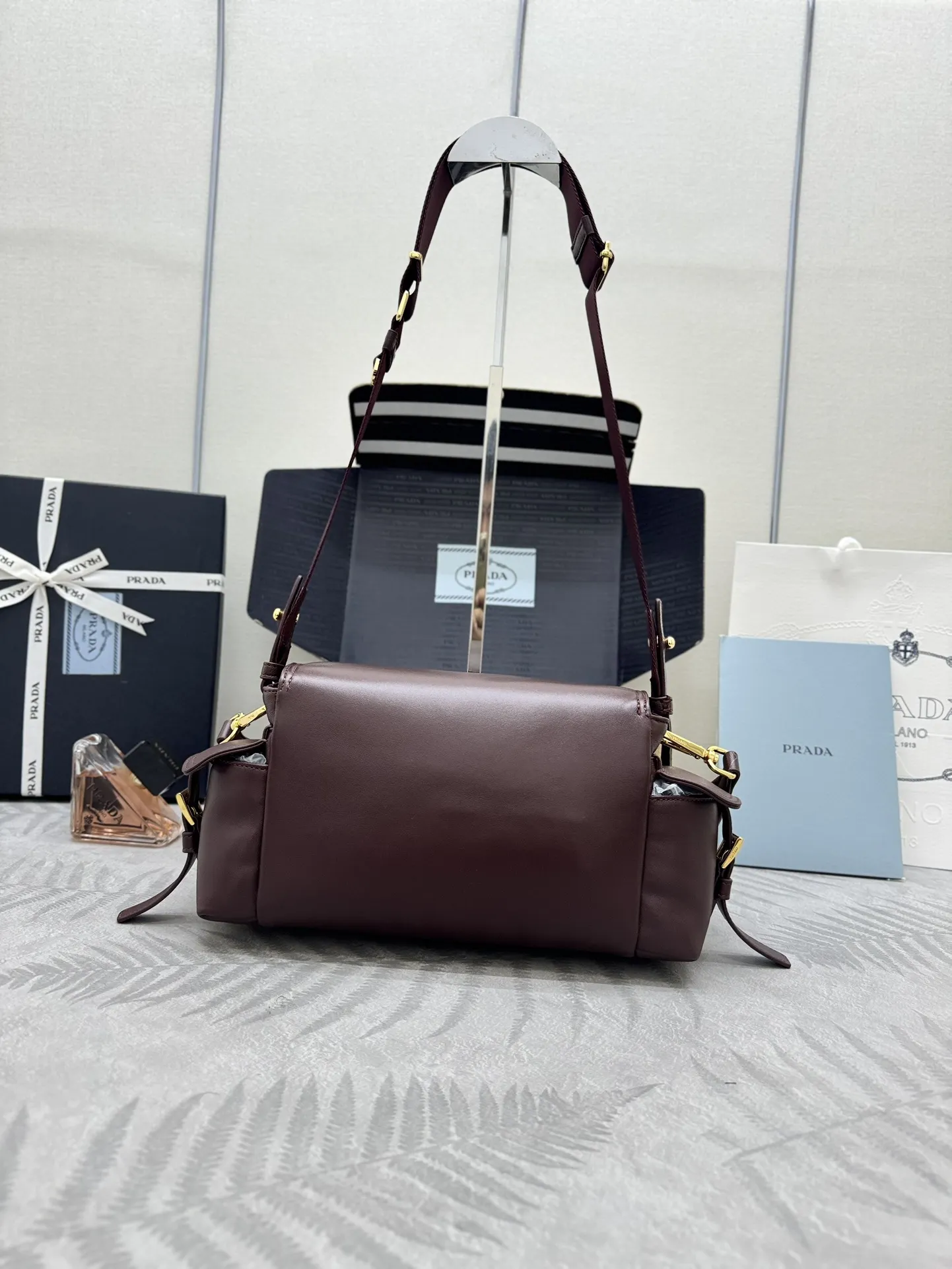 Lambskin Messenger Bag in Burgundy D98016364 — view 2