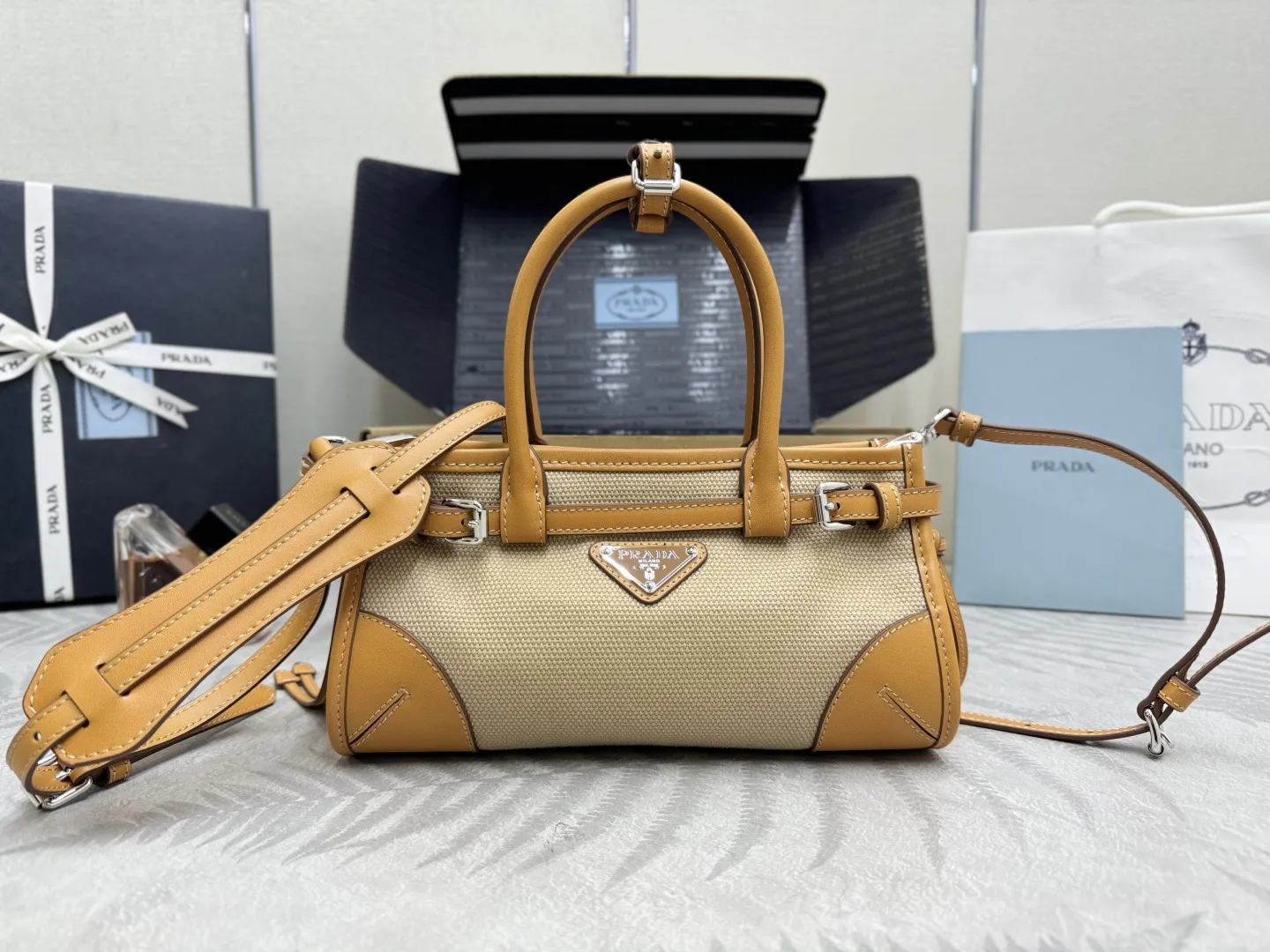 Prada Bonnie Mini Canvas and Leather Top-Handle Bag D96016376