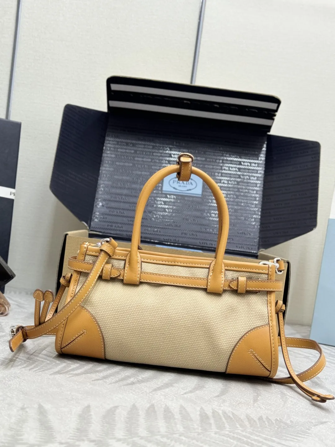 Prada Bonnie Mini Canvas and Leather Top-Handle Bag D96016376 — view 2