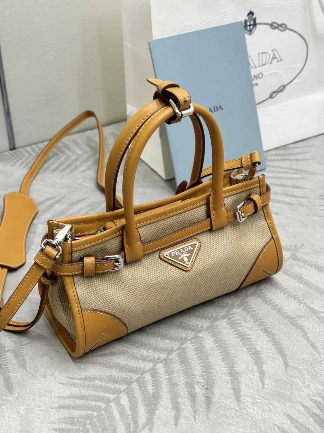 Prada Bonnie Mini Canvas and Leather Top-Handle Bag D96016376 — view 3