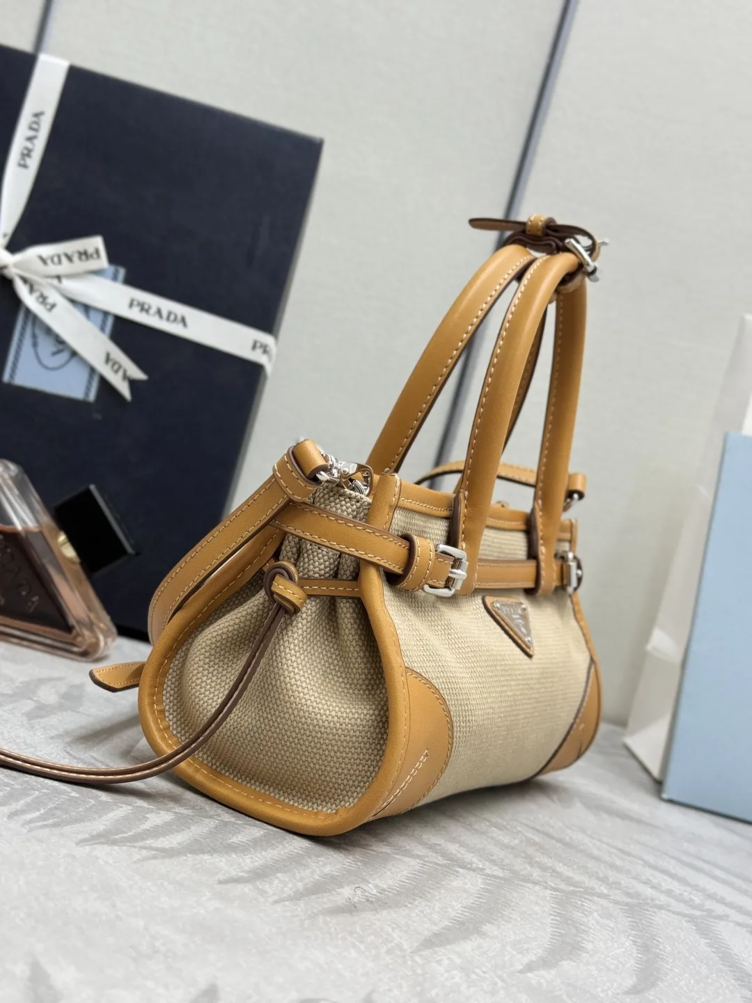 Prada Bonnie Mini Canvas and Leather Top-Handle Bag D96016376 — view 4
