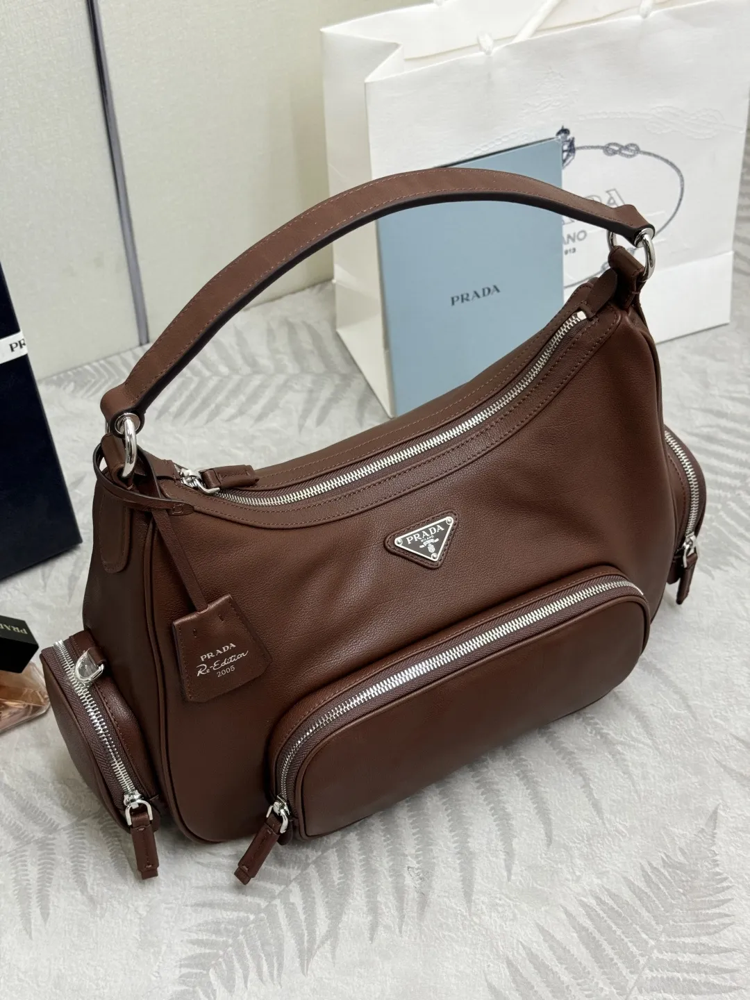 Prada Hobo Shoulder Bag in Buffalo Leather D123016382 — view 3