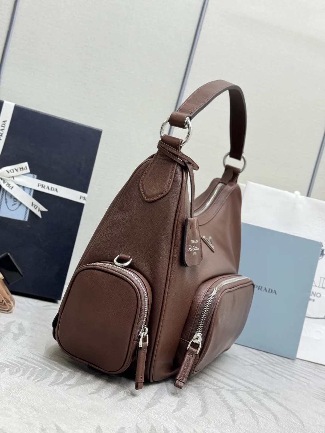 Prada Hobo Shoulder Bag in Buffalo Leather D123016382 — view 4