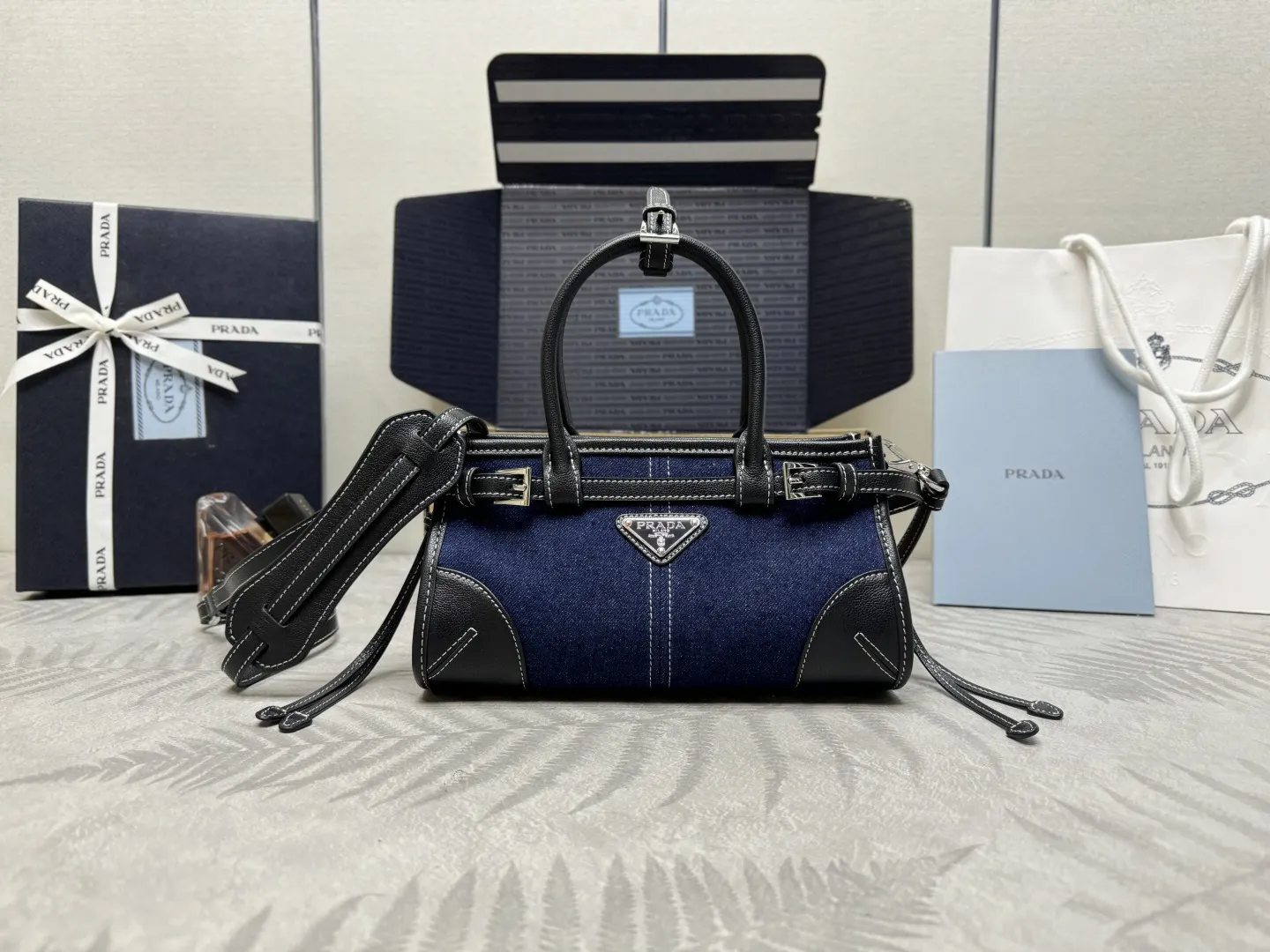 Bonnie Mini Denim & Leather Top-Handle Bag D95016383