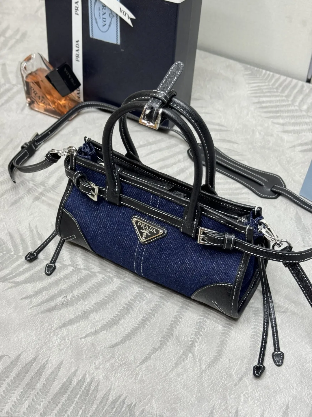 Bonnie Mini Denim & Leather Top-Handle Bag D95016383 — view 3