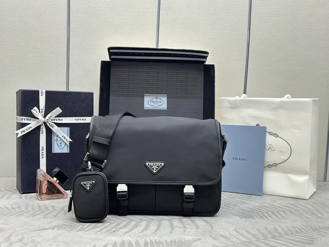 Prada Nylon and Saffiano Leather Messenger Bag D80016384