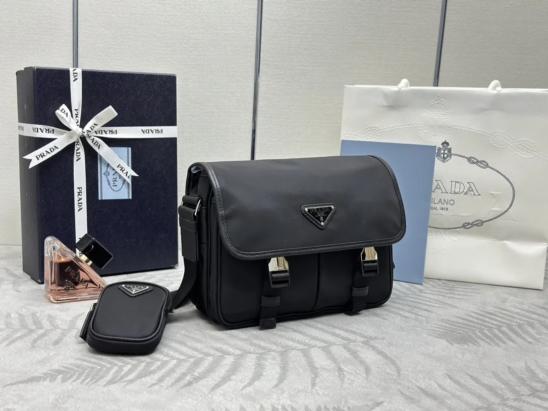 Nylon Saffiano-Trim Messenger Bag with Pouch D78016385 — view 2