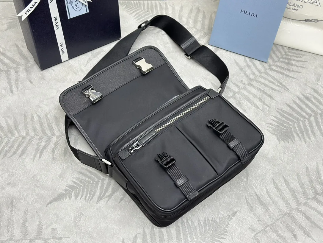 Nylon Saffiano-Trim Messenger Bag with Pouch D78016385 — view 5